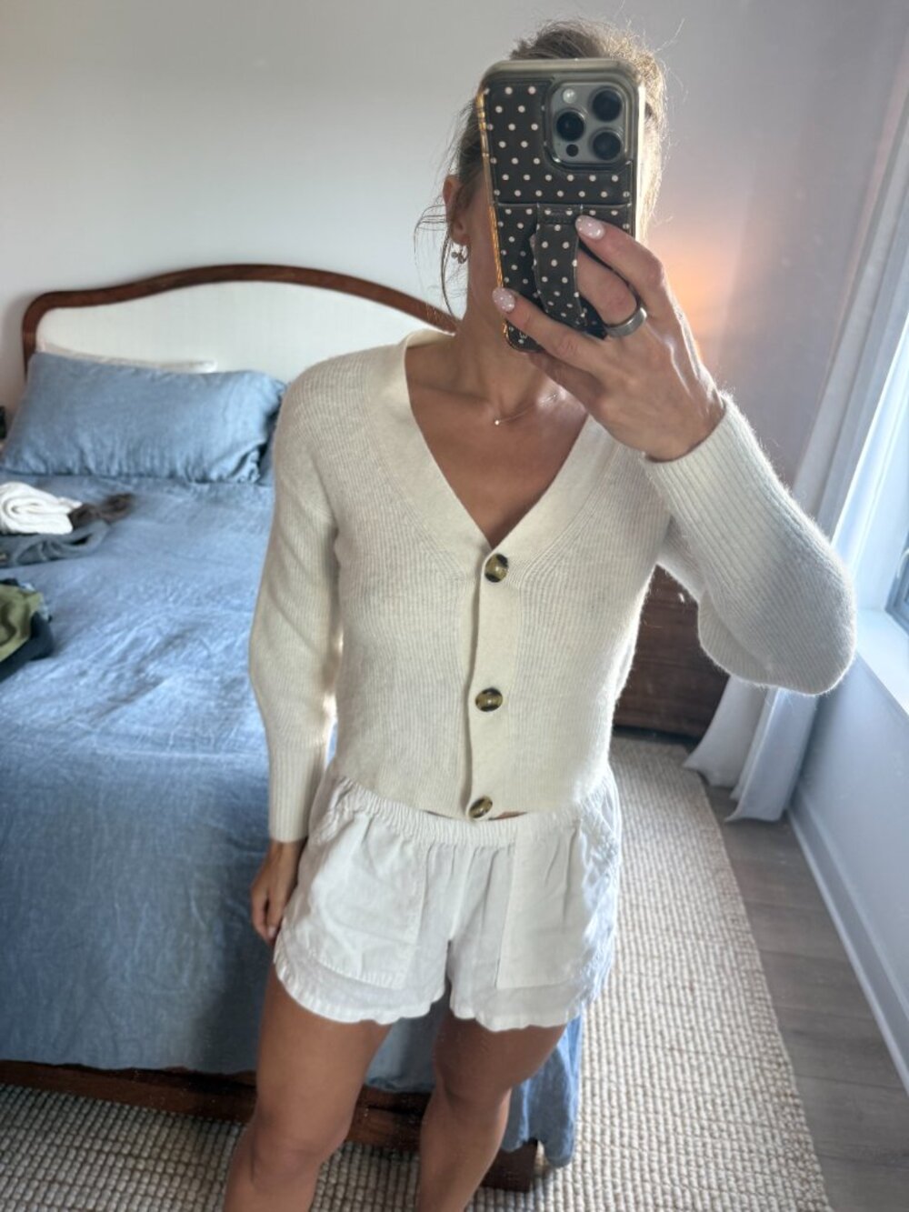 Quince Ivory Button Front Cardigan Sweater Small